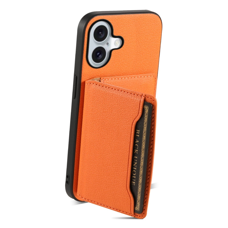 For iPhone 16 Calf Texture Card Bag Design Full Coverage Phone Case