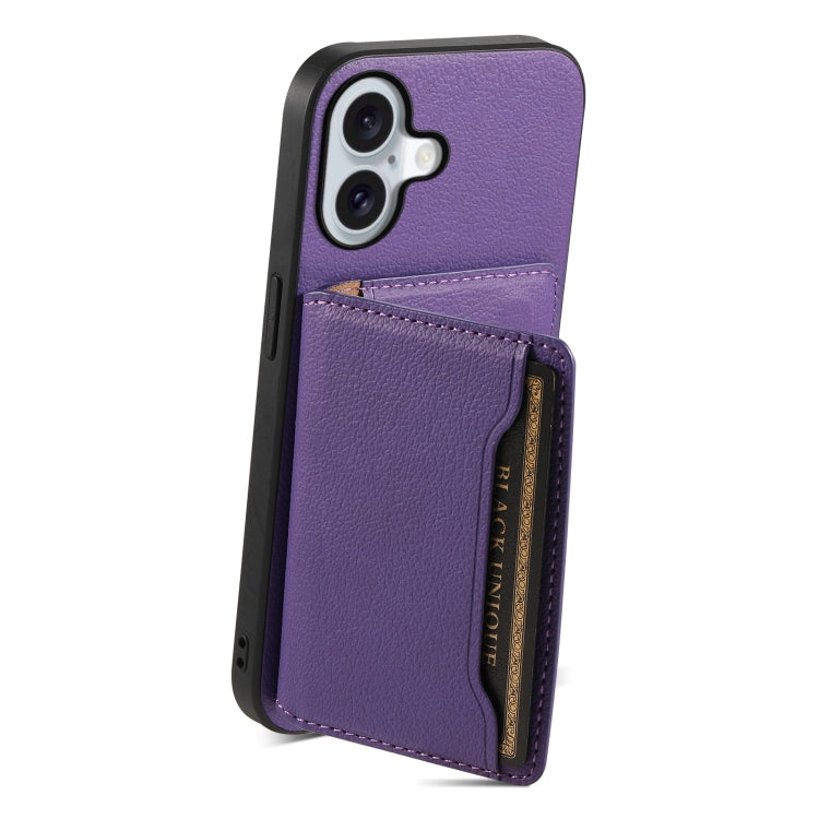 For iPhone 16 Calf Texture Card Bag Design Full Coverage Phone Case