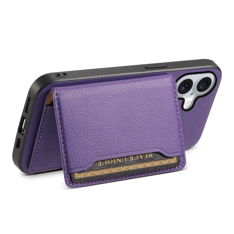 For iPhone 16 Calf Texture Card Bag Design Full Coverage Phone Case