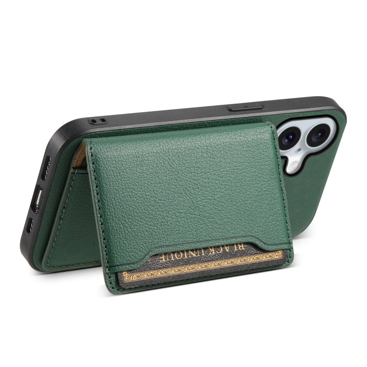 For iPhone 16 Calf Texture Card Bag Design Full Coverage Phone Case