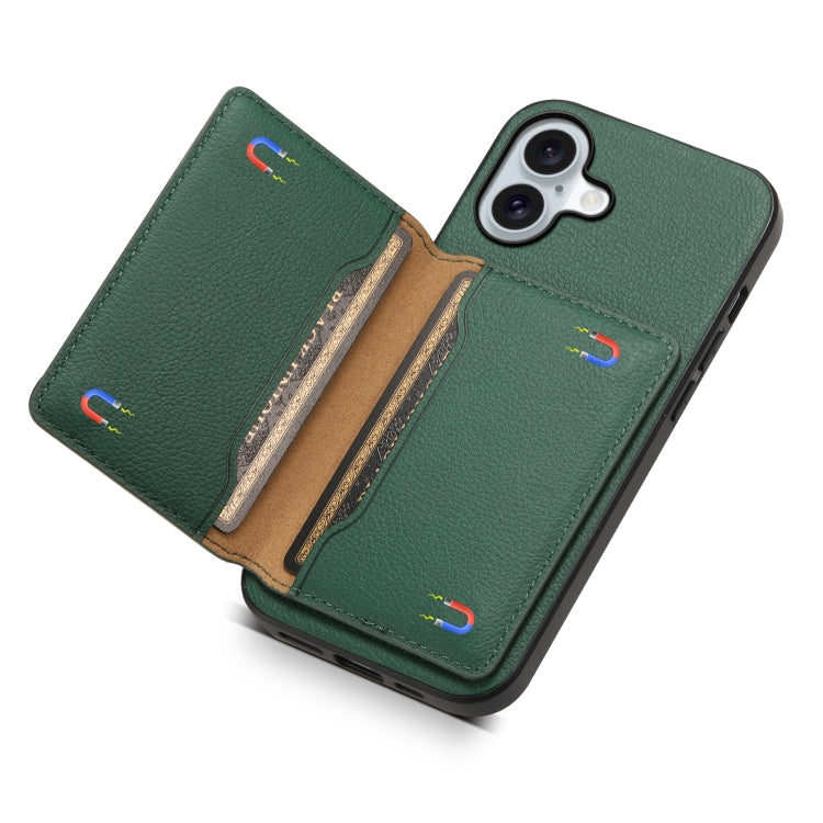 For iPhone 16 Calf Texture Card Bag Design Full Coverage Phone Case