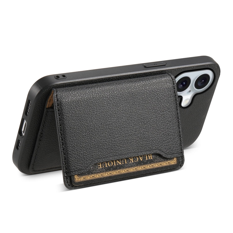 For iPhone 16 Plus Calf Texture Card Bag Design Full Coverage Phone Case