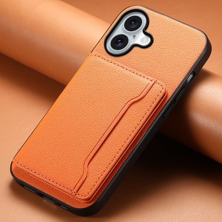 For iPhone 16 Plus Calf Texture Card Bag Design Full Coverage Phone Case