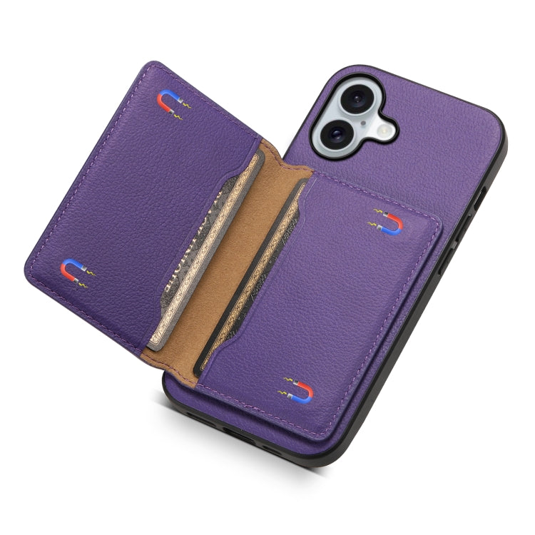 For iPhone 16 Plus Calf Texture Card Bag Design Full Coverage Phone Case