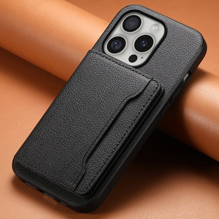 For iPhone 16 Pro Max Calf Texture Card Bag Design Full Coverage Phone Case