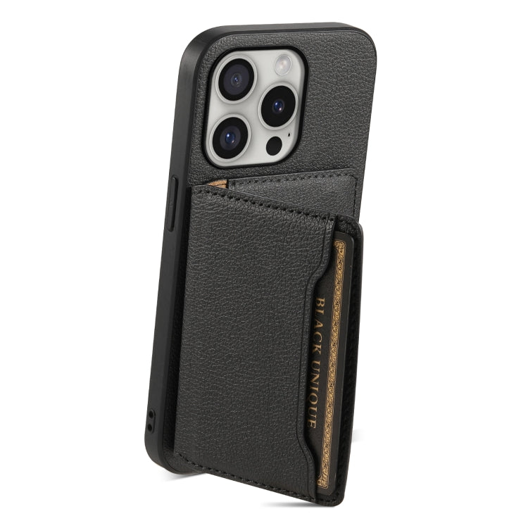 For iPhone 16 Pro Max Calf Texture Card Bag Design Full Coverage Phone Case