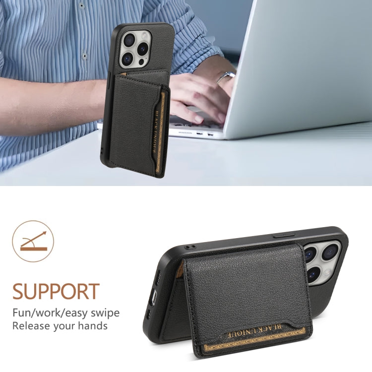 For iPhone 16 Pro Max Calf Texture Card Bag Design Full Coverage Phone Case