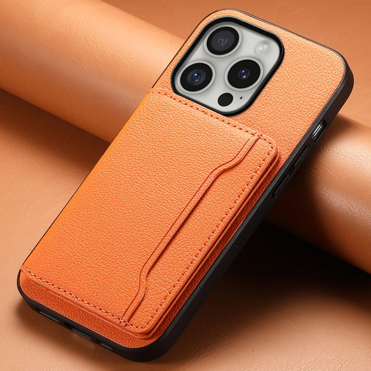 For iPhone 16 Pro Max Calf Texture Card Bag Design Full Coverage Phone Case