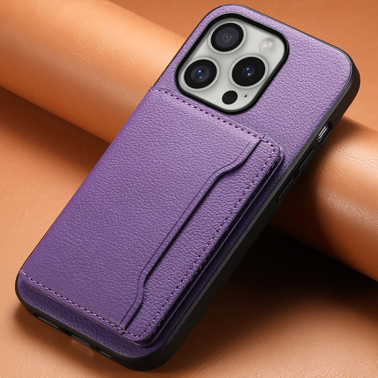 For iPhone 16 Pro Max Calf Texture Card Bag Design Full Coverage Phone Case