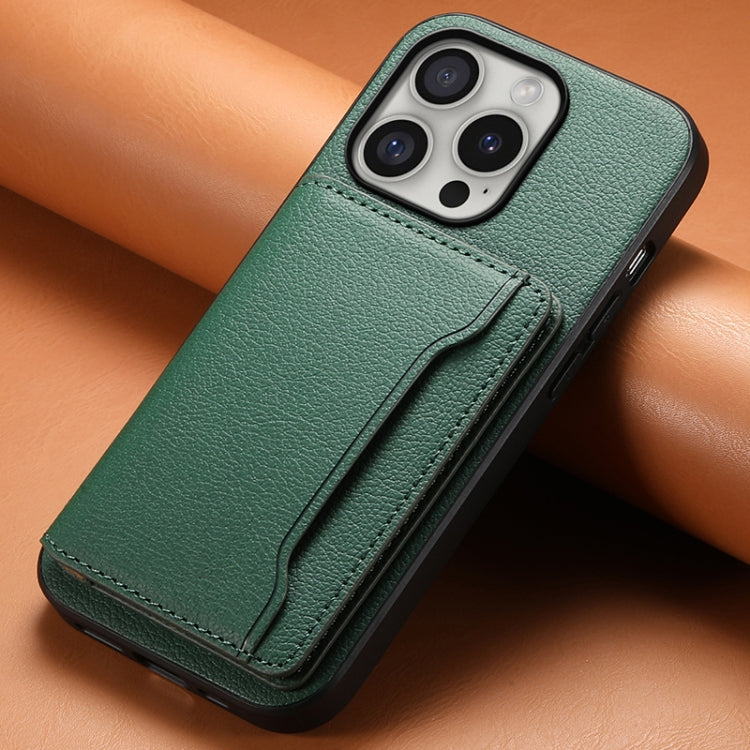For iPhone 16 Pro Max Calf Texture Card Bag Design Full Coverage Phone Case
