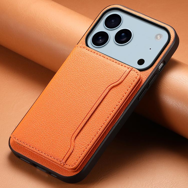 For iPhone 17 Pro Calf Texture Card Bag Design Full Coverage Phone Case