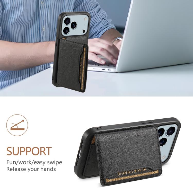 For iPhone 17 Pro Max Calf Texture Card Bag Design Full Coverage Phone Case