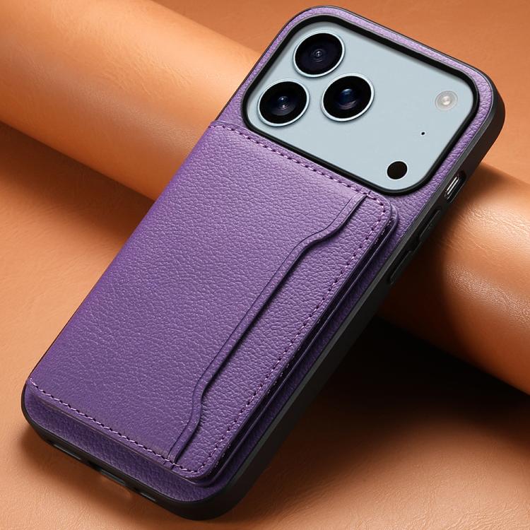 For iPhone 17 Pro Max Calf Texture Card Bag Design Full Coverage Phone Case