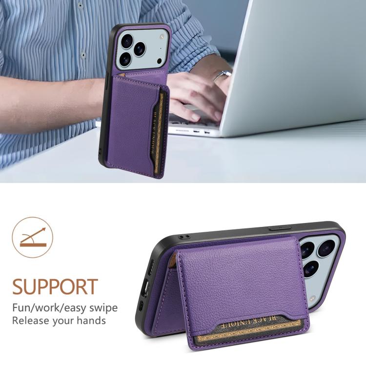 For iPhone 17 Pro Max Calf Texture Card Bag Design Full Coverage Phone Case