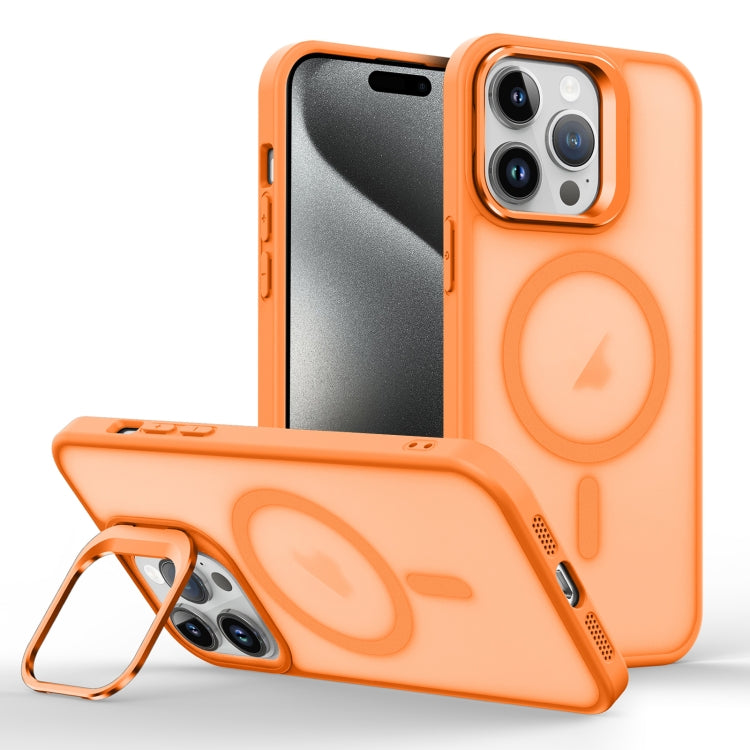 For iPhone 15 Pro Skin Feel Lens Holder Magsafe Phone Case