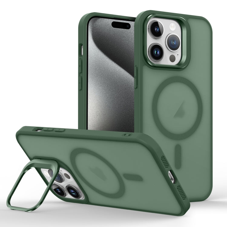 For iPhone 15 Pro Skin Feel Lens Holder Magsafe Phone Case