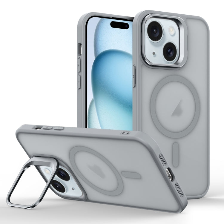 For iPhone 15 Plus Skin Feel Lens Holder Magsafe Phone Case
