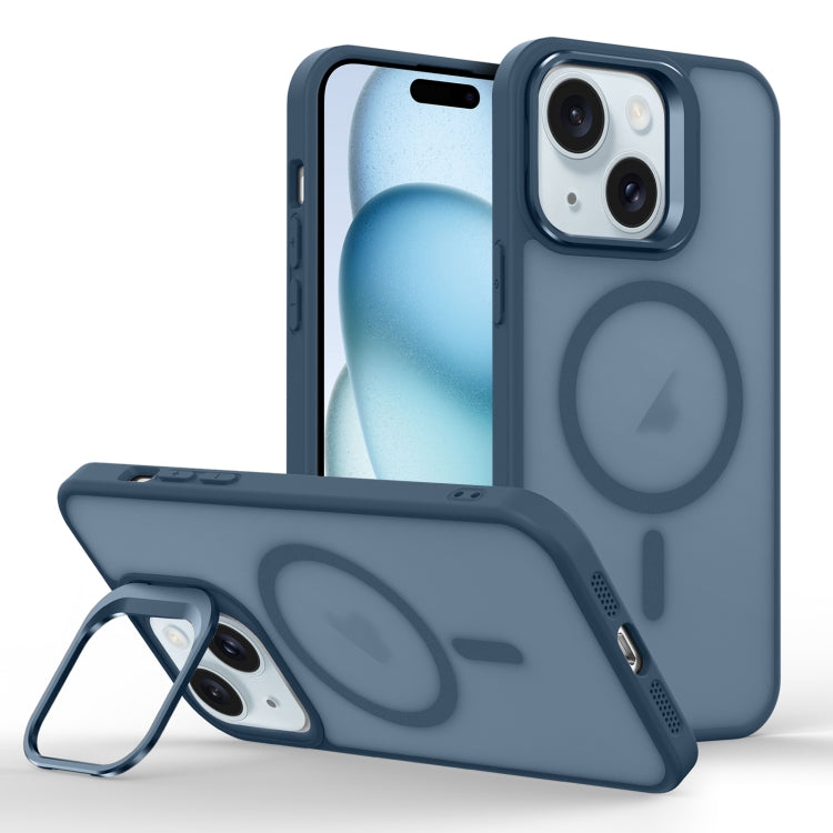 For iPhone 15 Skin Feel Lens Holder Magsafe Phone Case