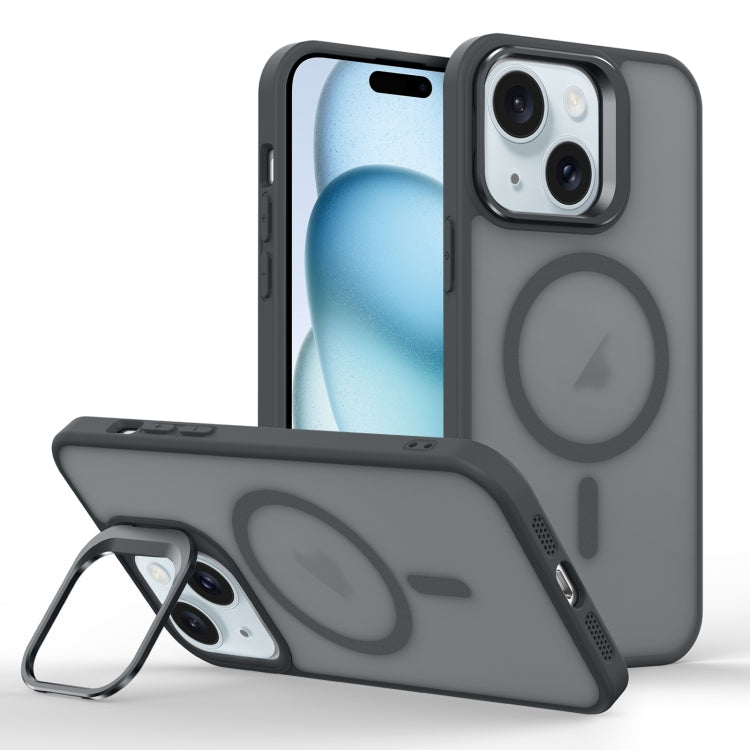 For iPhone 15 Skin Feel Lens Holder Magsafe Phone Case
