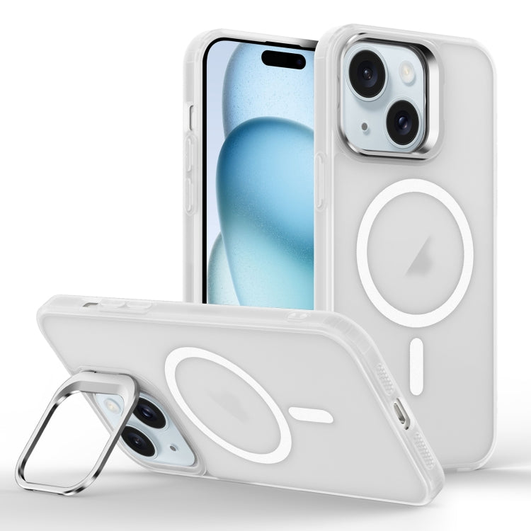 For iPhone 15 Skin Feel Lens Holder Magsafe Phone Case