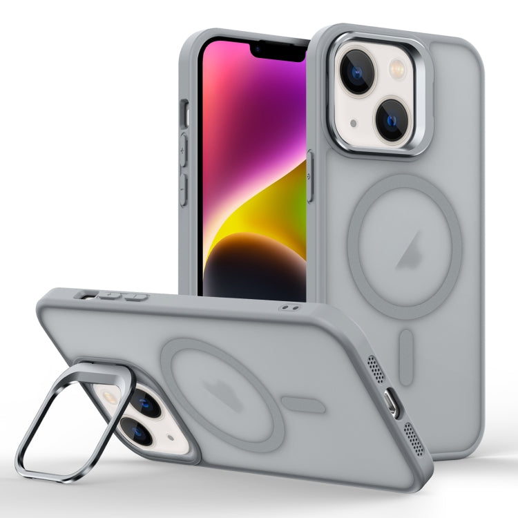 For iPhone 14 Plus Skin Feel Lens Holder Magsafe Phone Case
