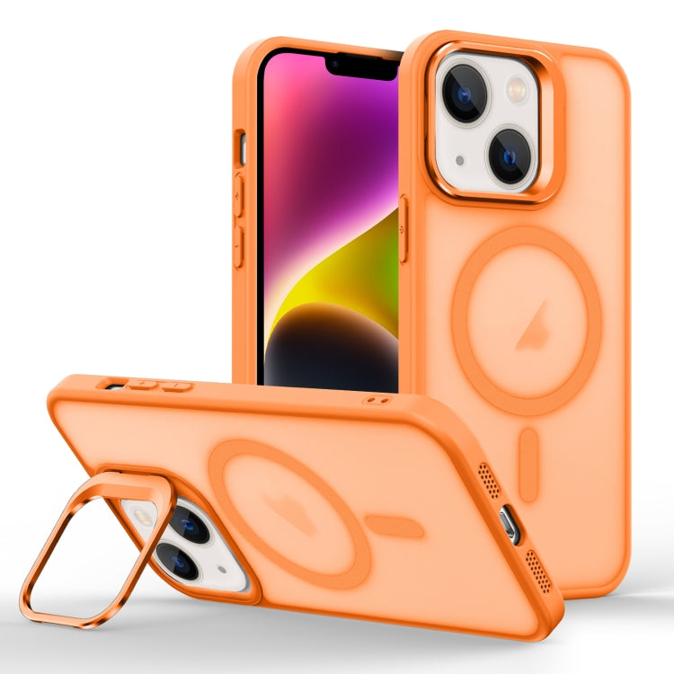 For iPhone 14 Plus Skin Feel Lens Holder Magsafe Phone Case