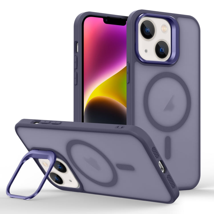 For iPhone 14 Plus Skin Feel Lens Holder Magsafe Phone Case
