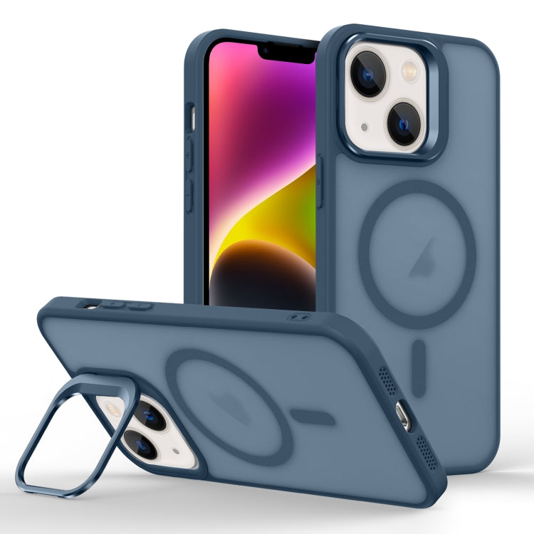 For iPhone 14 Plus Skin Feel Lens Holder Magsafe Phone Case