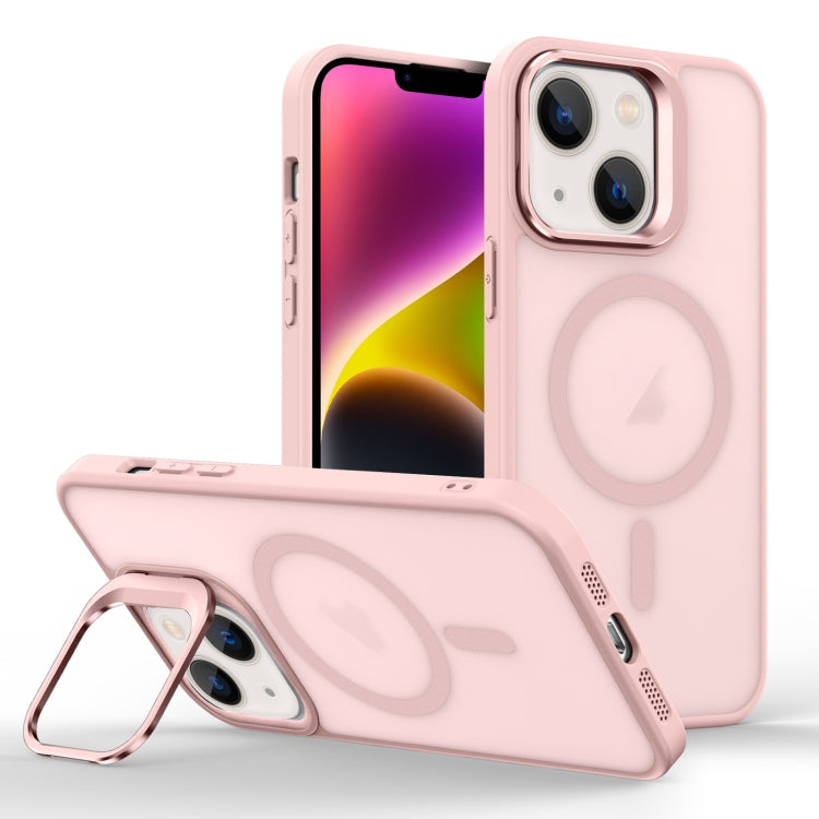 For iPhone 14 Skin Feel Lens Holder Magsafe Phone Case