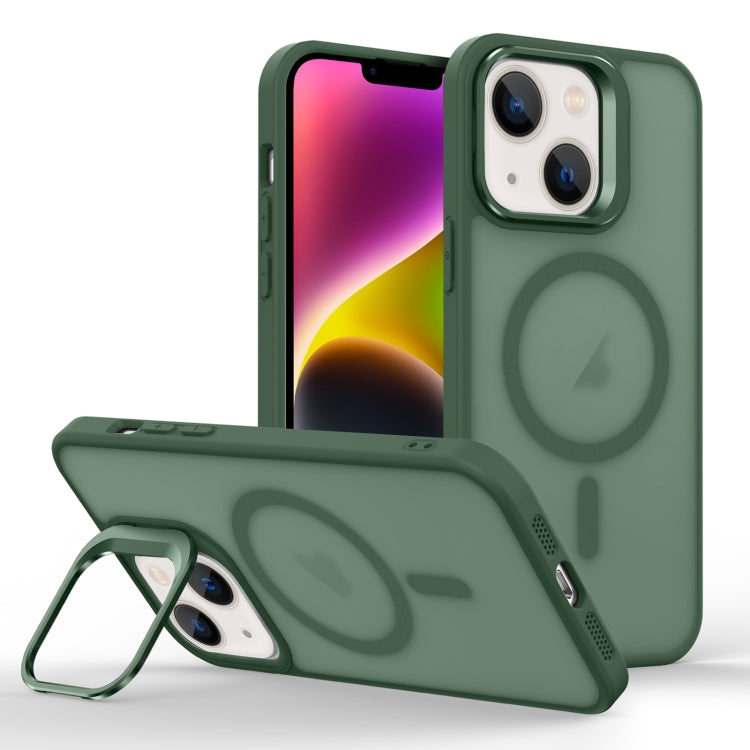For iPhone 14 Skin Feel Lens Holder Magsafe Phone Case