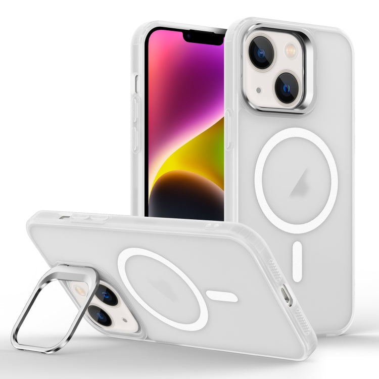 For iPhone 14 Skin Feel Lens Holder Magsafe Phone Case