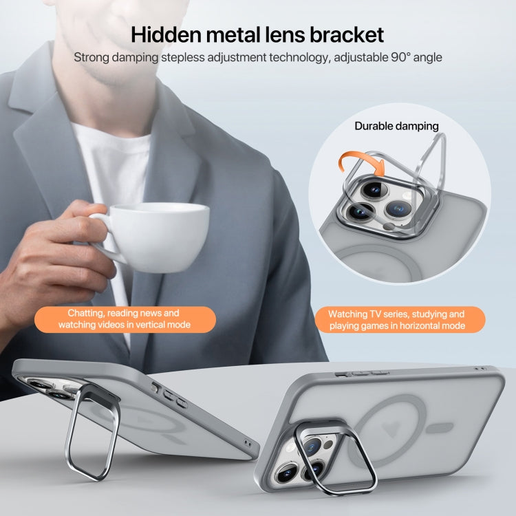 For iPhone 15 Pro Max Skin Feel Lens Holder Magsafe Phone Case