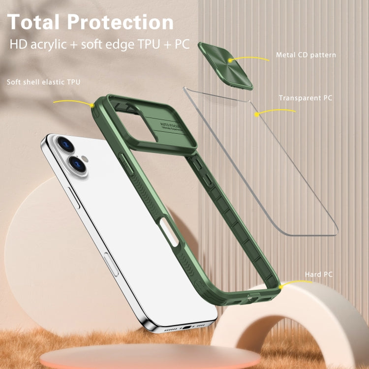 For iPhone 16 Sliding Camshield Acrylic Hybrid TPU Phone Case