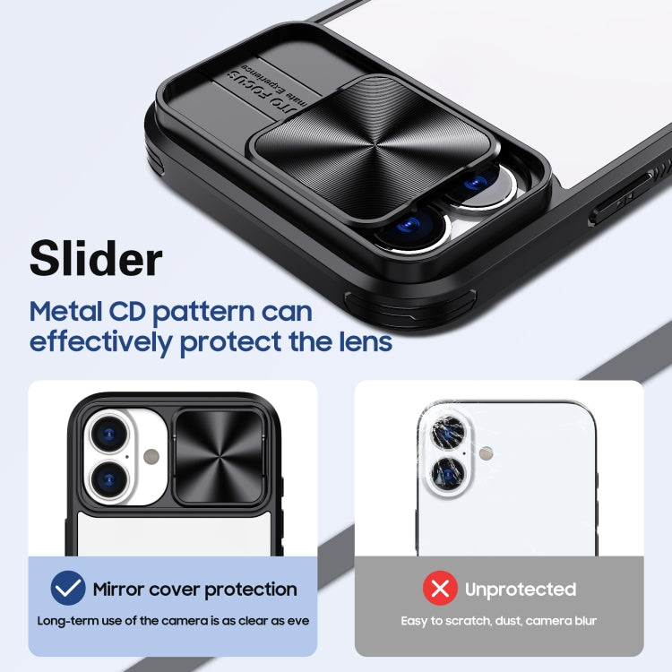 For iPhone 16 Sliding Camshield Acrylic Hybrid TPU Phone Case