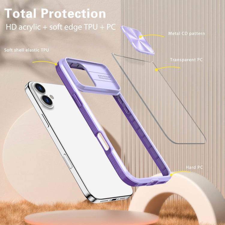 For iPhone 16 Sliding Camshield Acrylic Hybrid TPU Phone Case