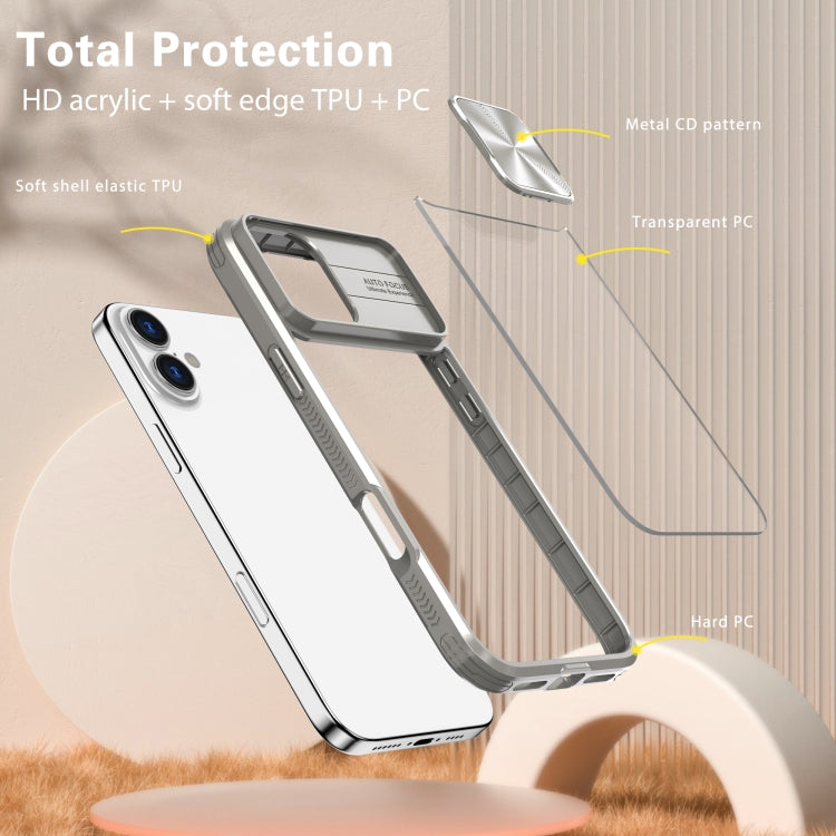 For iPhone 16 Sliding Camshield Acrylic Hybrid TPU Phone Case