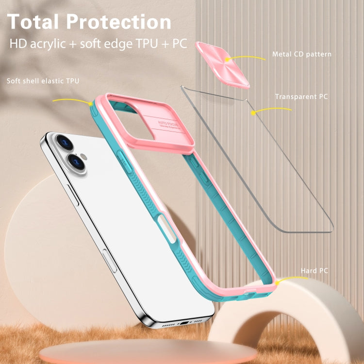 For iPhone 16 Plus Sliding Camshield Acrylic Hybrid TPU Phone Case