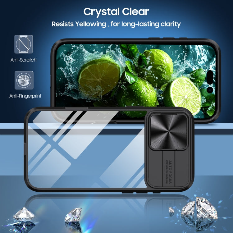 For iPhone 16 Plus Sliding Camshield Acrylic Hybrid TPU Phone Case