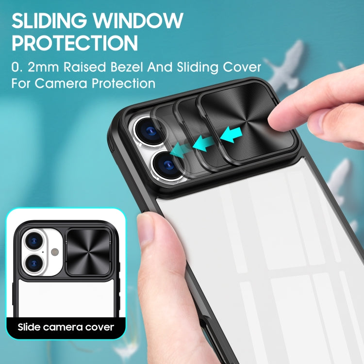 For iPhone 16 Plus Sliding Camshield Acrylic Hybrid TPU Phone Case