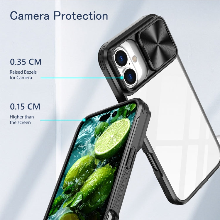 For iPhone 16 Plus Sliding Camshield Acrylic Hybrid TPU Phone Case