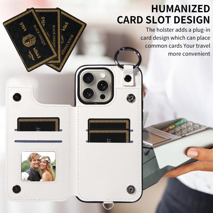For iPhone 15 Pro Max Rhombic Texture Card Bag Phone Case with Short Lanyard