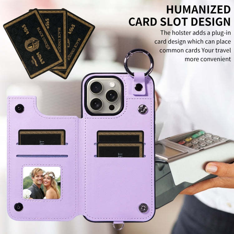 For iPhone 15 Pro Max Rhombic Texture Card Bag Phone Case with Short Lanyard