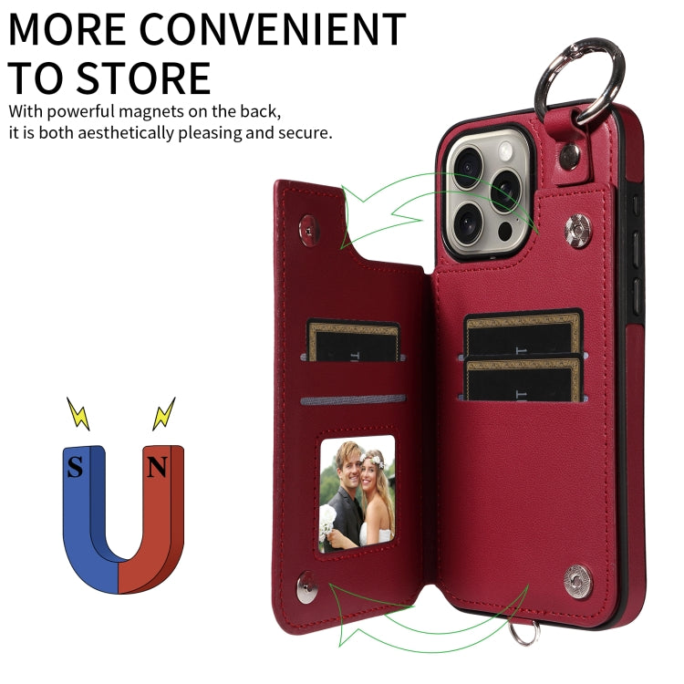 For iPhone 15 Pro Max Rhombic Texture Card Bag Phone Case with Short Lanyard