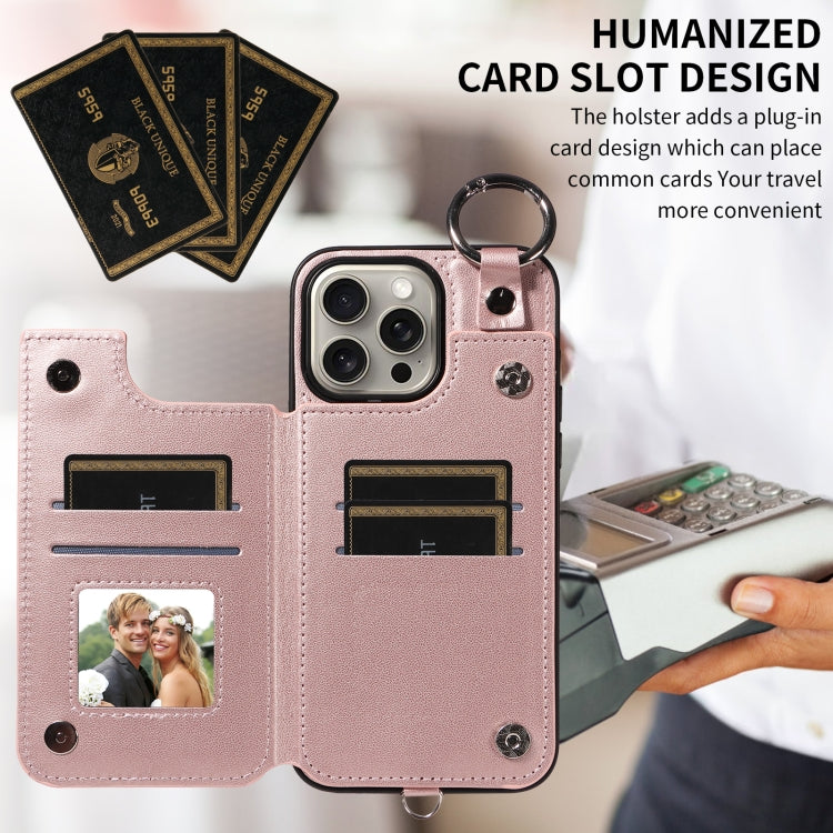 For iPhone 15 Pro Max Rhombic Texture Card Bag Phone Case with Short Lanyard