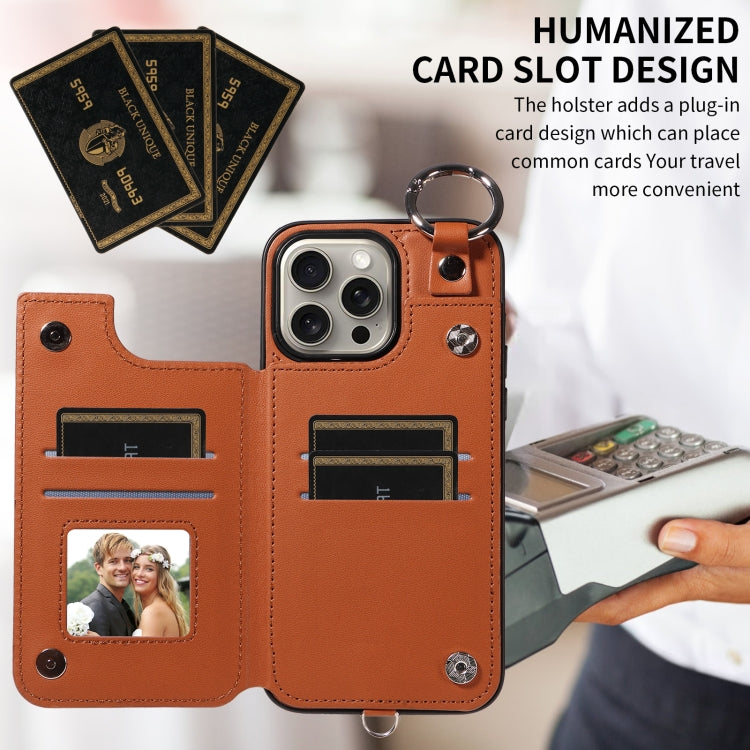 For iPhone 15 Pro Max Rhombic Texture Card Bag Phone Case with Short Lanyard
