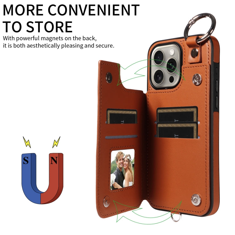 For iPhone 15 Pro Max Rhombic Texture Card Bag Phone Case with Short Lanyard