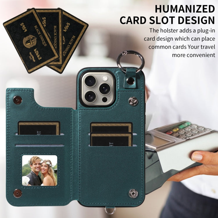 For iPhone 15 Pro Max Rhombic Texture Card Bag Phone Case with Short Lanyard
