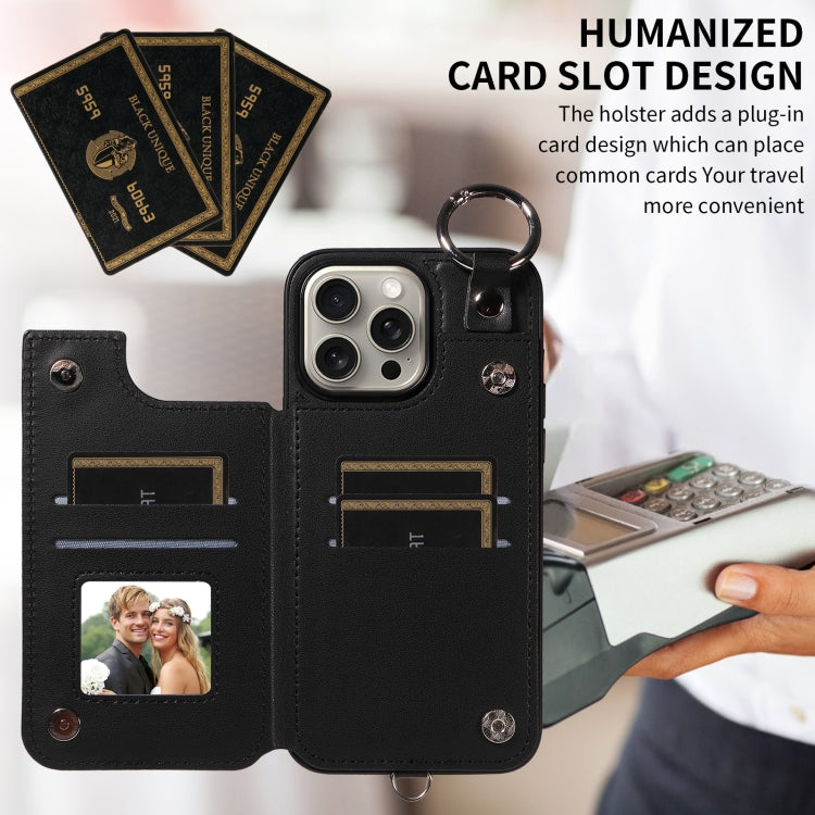 For iPhone 15 Pro Max Rhombic Texture Card Bag Phone Case with Short Lanyard