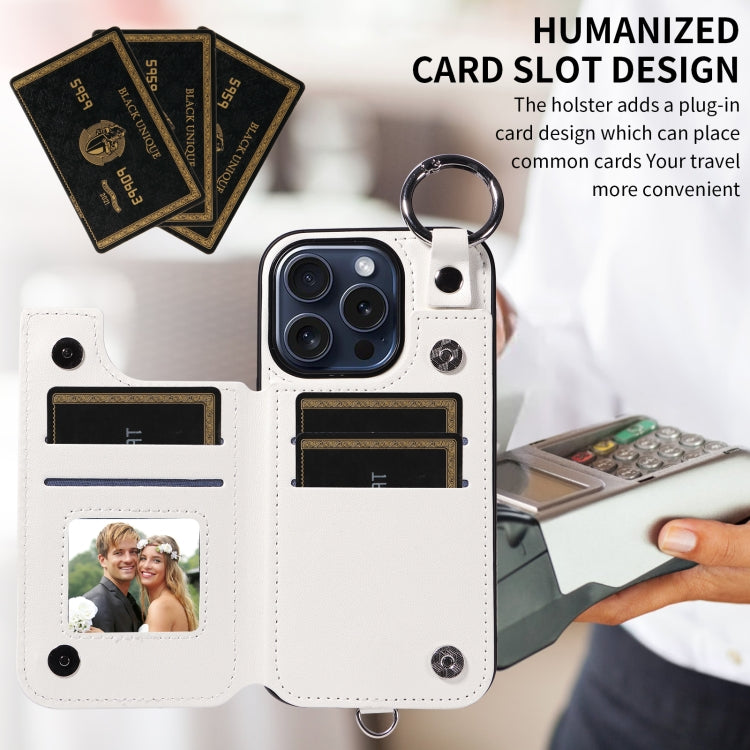 For iPhone 15 Pro Rhombic Texture Card Bag Phone Case with Short Lanyard