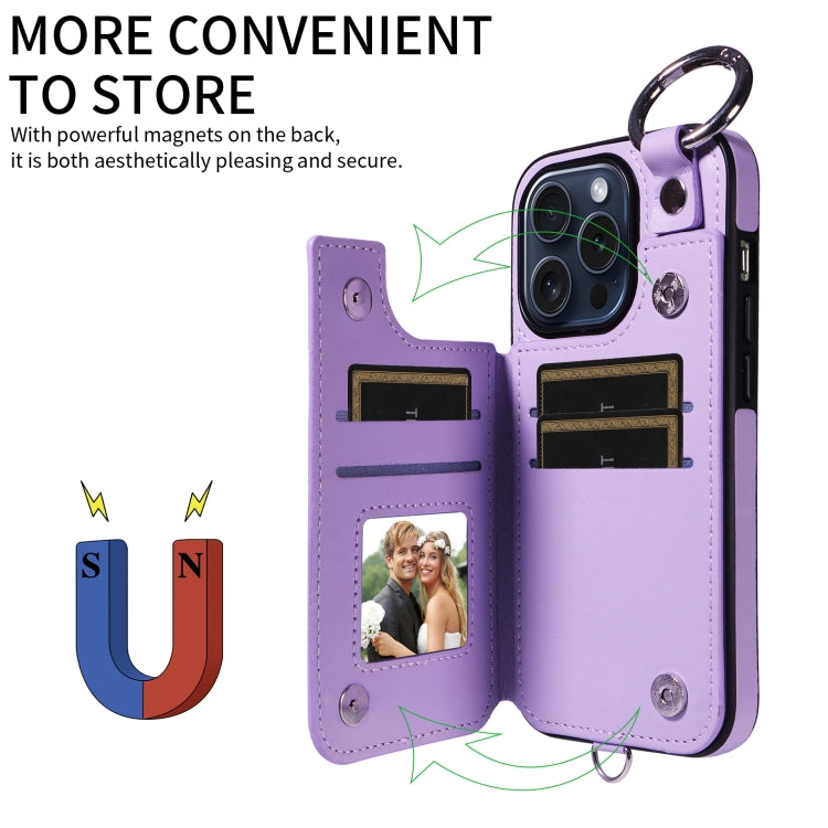 For iPhone 15 Pro Rhombic Texture Card Bag Phone Case with Short Lanyard